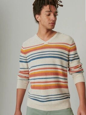 Lucky Brand Men’s Striped Welterweight V-Neck Sweater Size Small